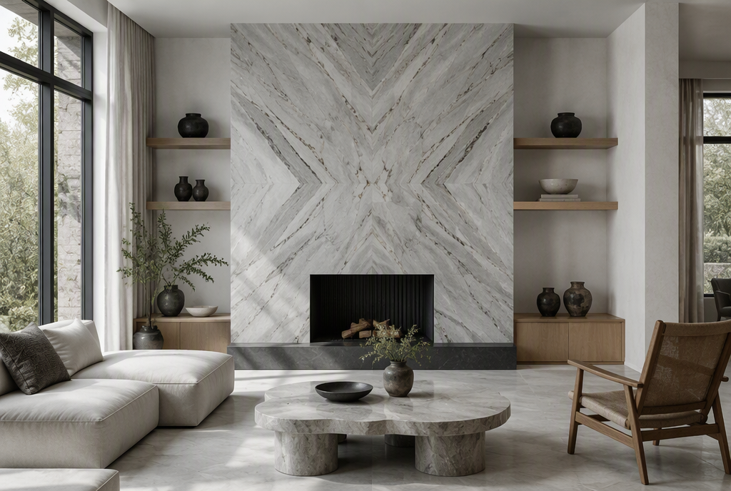 AI-generated concept preview: residential spaces with natural stone surfaces