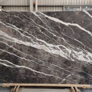 Dallas Grey marble slab with grey-brown tones and diagonal white veins